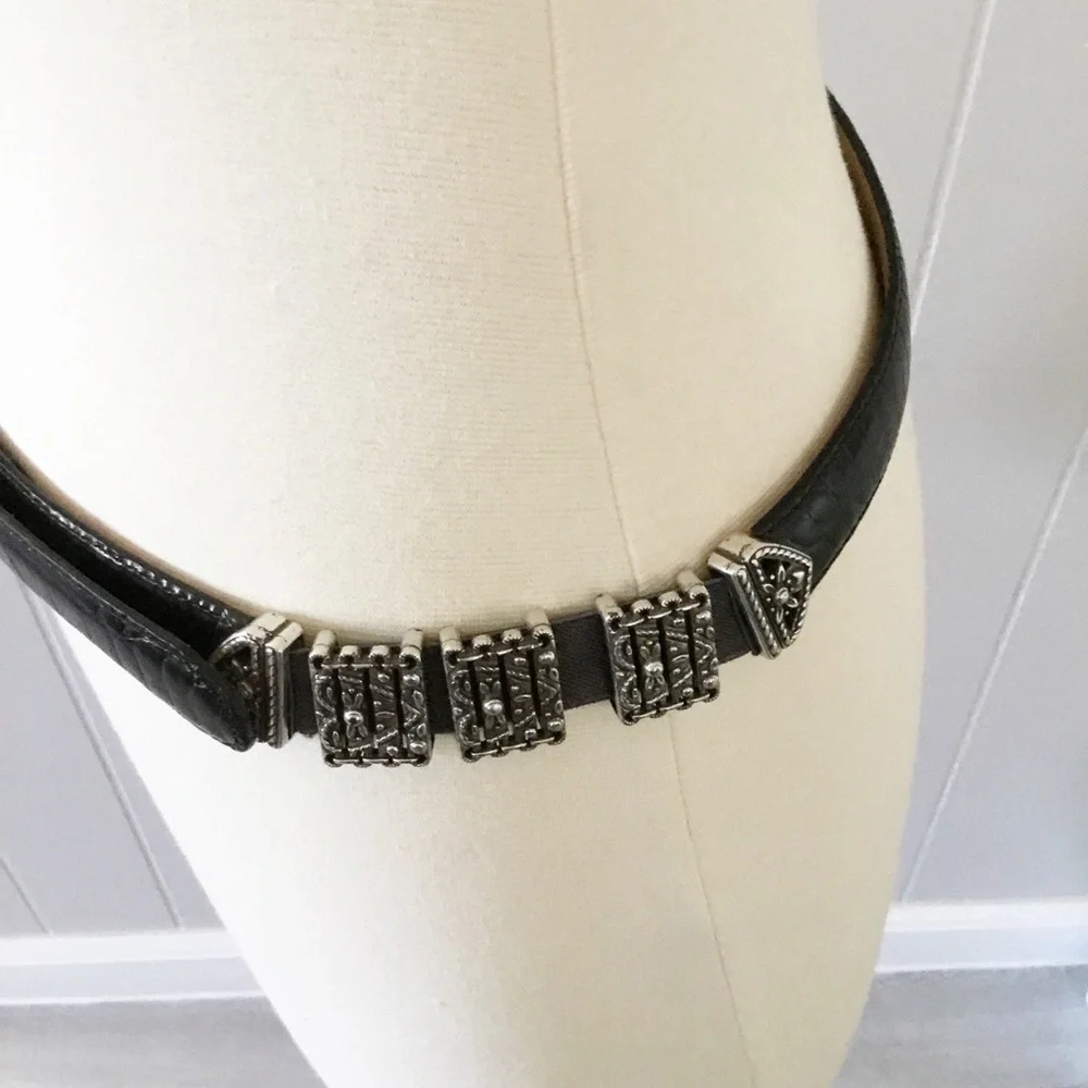 Brighton Black Leather Belt With Silver Size M 30